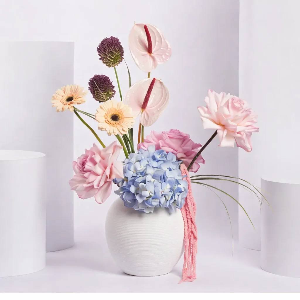 Colorful-Flower-Arrangement-in-White-Vase