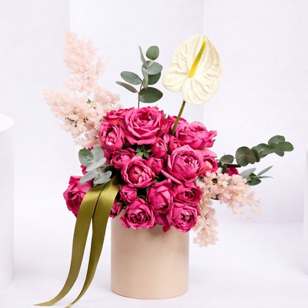 Pastel Rose & Anthurium Bloom Box by Warda Petals