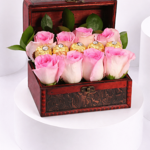 Pink Rose Treasure Chest by Warda Petals