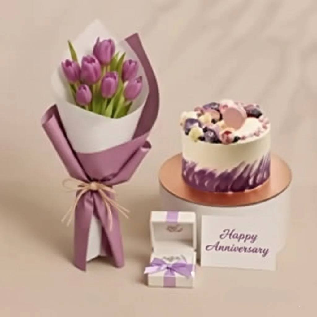 Purple-Tulip-Bouquet-With-Macaron-Chocolate-Delight-by-Warda-Petals