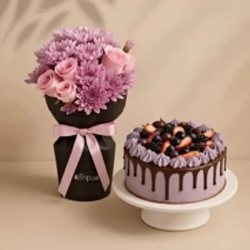 Rose-and-Chrysanthemum-Bouquet-with-Chocolate-Berry-Cake-by-Warda-Petals