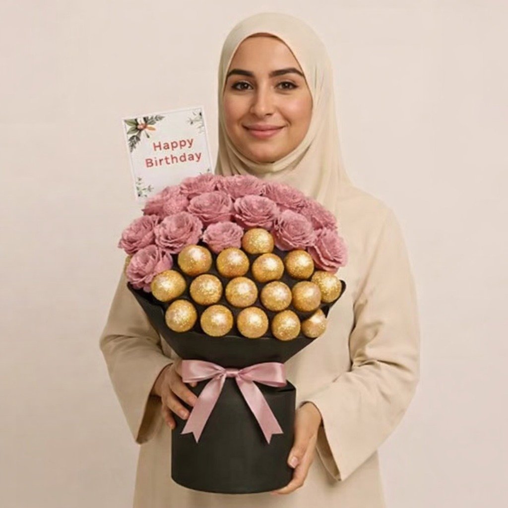 Roses and Rochers Birthday Bouquet by Warda Petals
