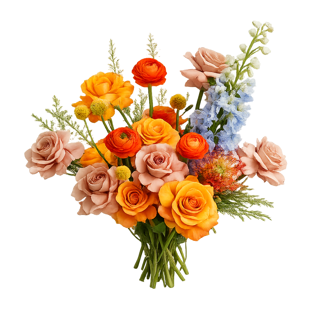 Sunset Ranunculus and Rose Floral Box Gift by Warda Petals