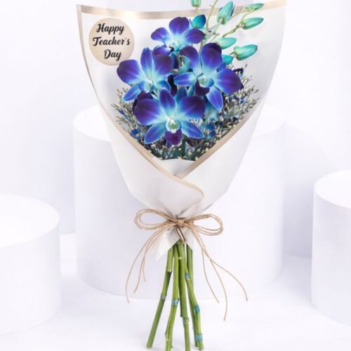 Blue dendrobium orchid bouquet for teachers by Warda Petals