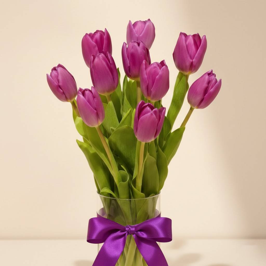 10 Purple Tulip Arrangement by Warda Petals