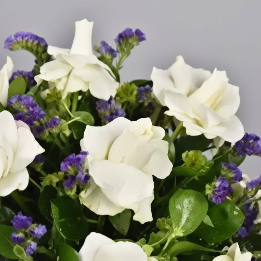 Beauty of White and Blue Flowers Vase by Warda Petals