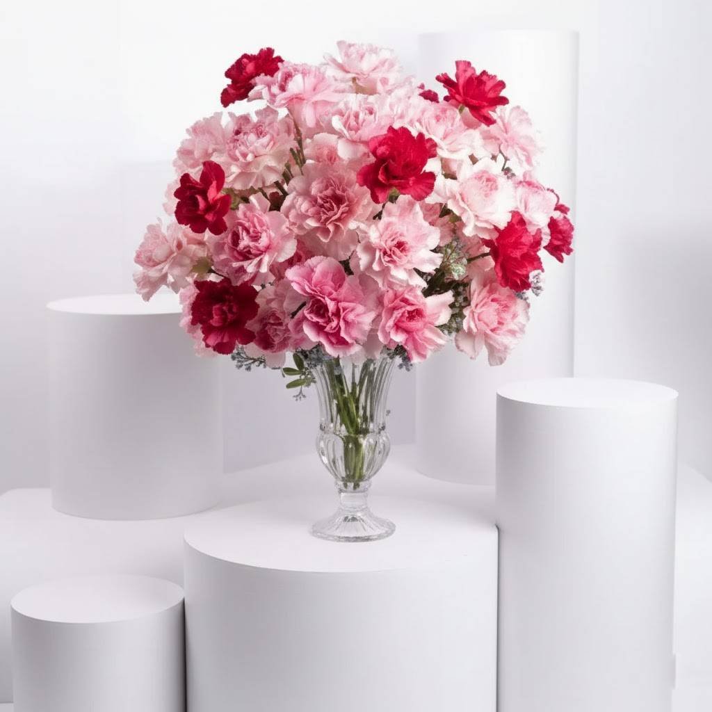 Bunch of 50 Gorgeous Pink Roses in Glass Vase by Warda Petals