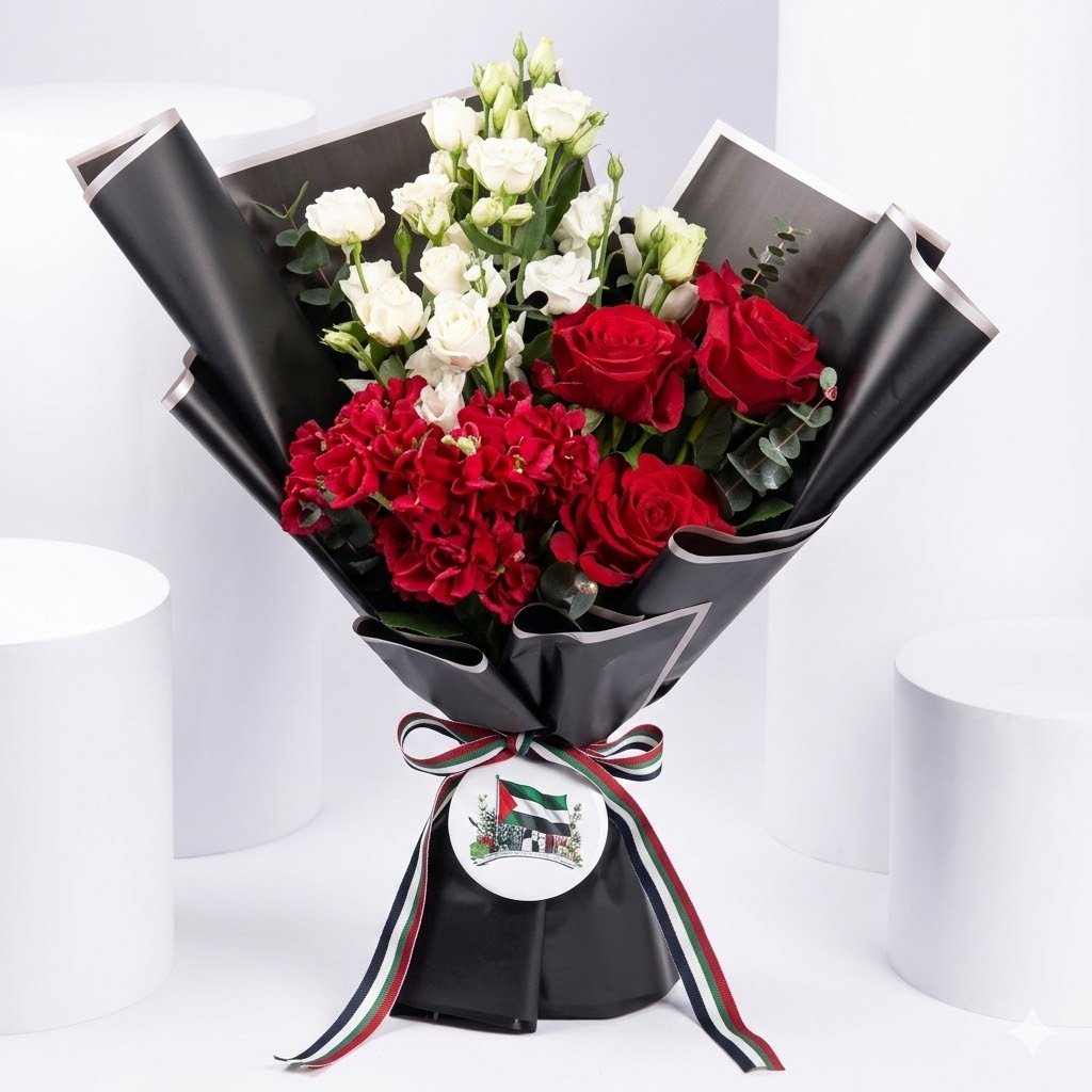 Emirati Womens Day Special Red Rose & White Lisianthus Bouquet