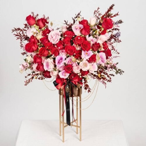 Endless Love Roses Arrangement Stand – Red & Pink Roses by Warda Petals
