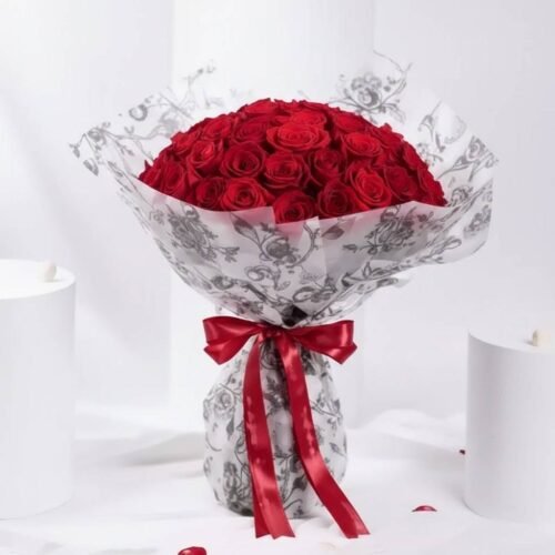 Red 50 Roses Bouquet by Warda Petals