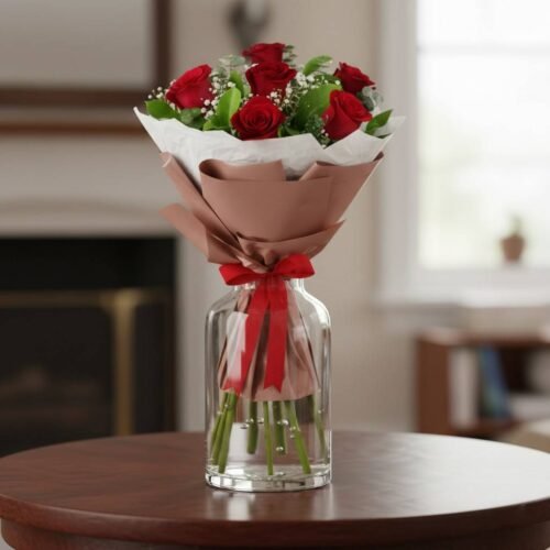Romantic Red Roses Bouquet by Warda Petals