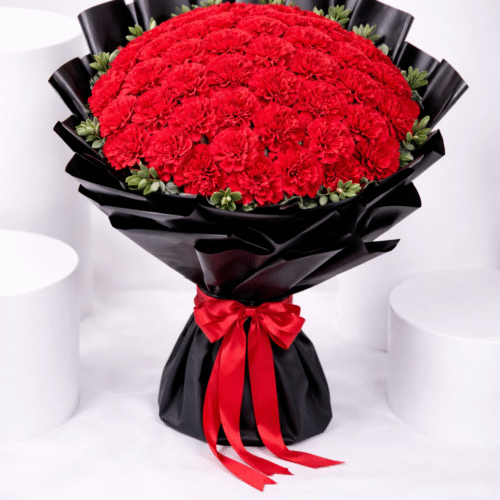 100 Red Carnations Bouquet – Luxury Red Carnation Floral Gift by Warda Petals