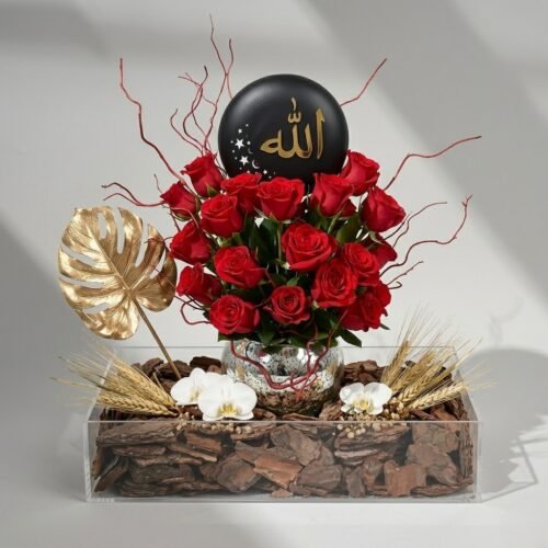 22 Red Roses in Fish Bowl Vase