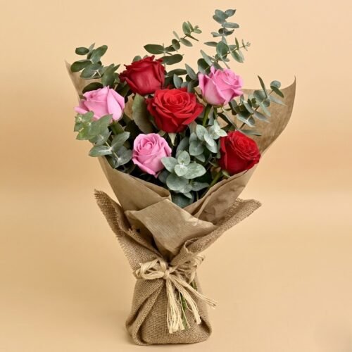 3 Pink & 3 Red Roses Beauty Bouquet