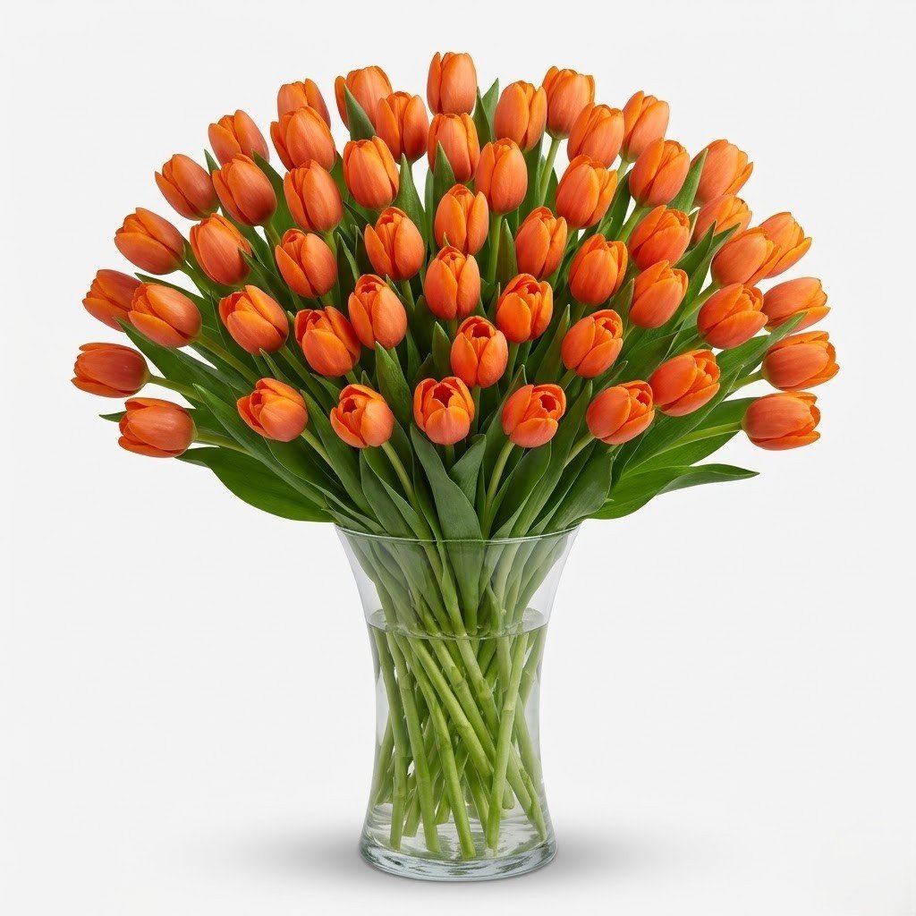 30 Orange Tulip Collection – Elegant Vase Arrangement
