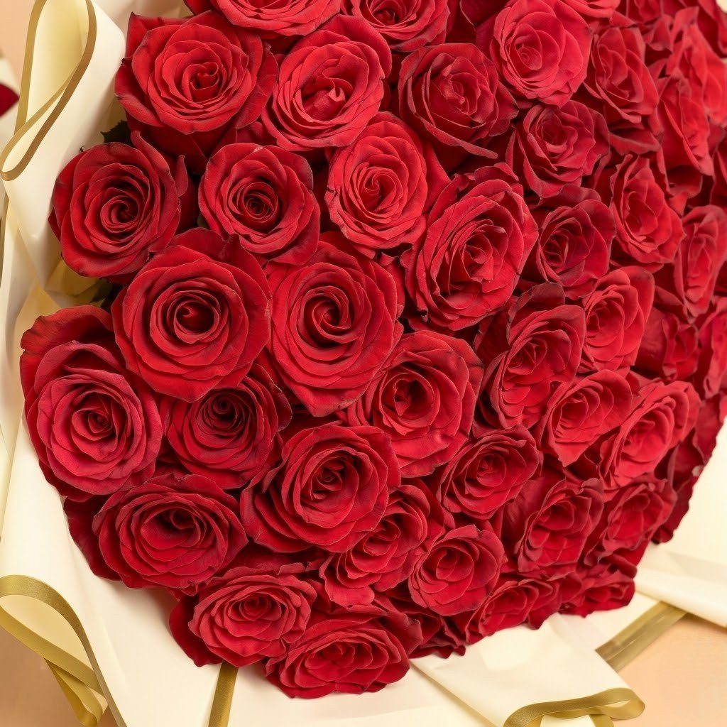 50 Valentine Roses Bouquet with Chocolate Cake