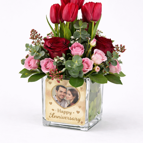 Anniversary Wishes Personalised Vase Flowers – Romantic Floral Gift