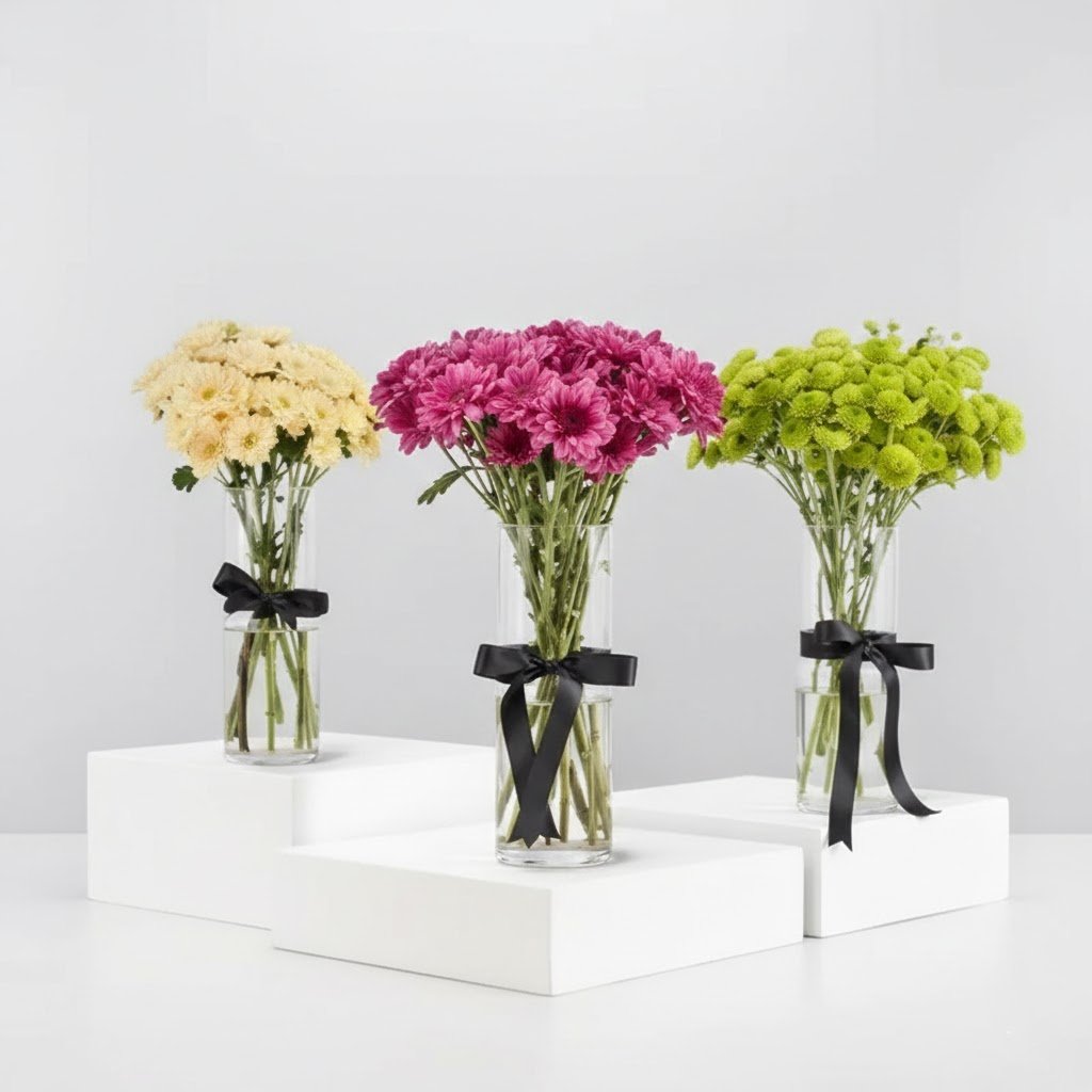 Beautiful Flowers Set of 3 – Premium Trio Glass Vase Arrangement by Warda Petals