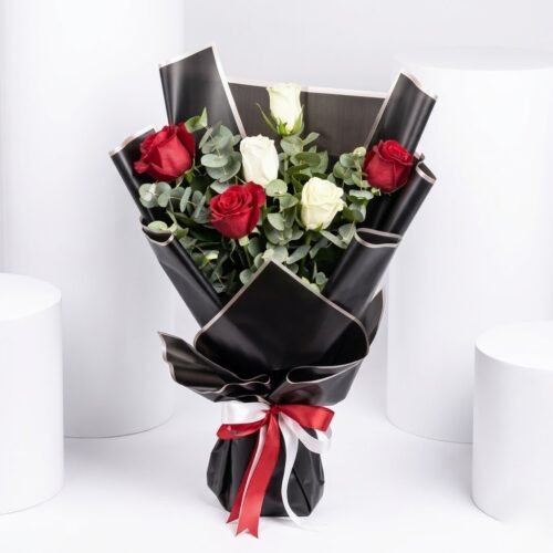 Beauty of Red n White Roses – Classic Mixed Bouquet