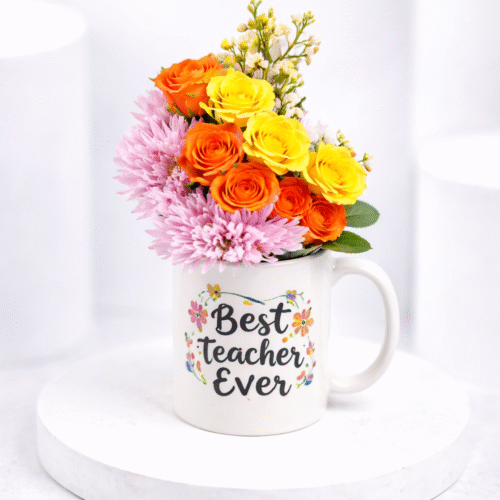 Best Teacher Flowers Mug – Cute Floral Gift