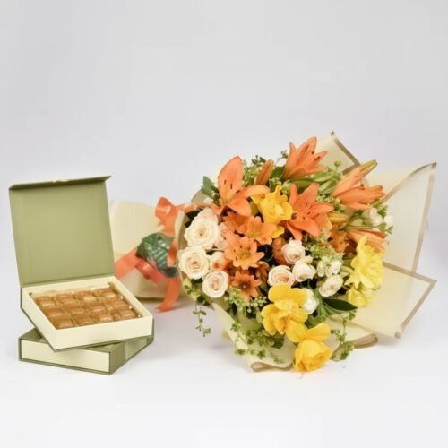 Birthday Flower Bouquet and Chocolates Box