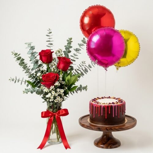 Birthday Surprise Collection – Flowers, Cake & Balloon Combo