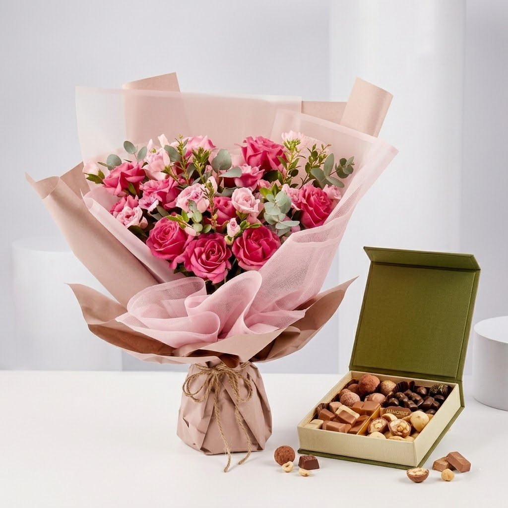 Birthday Wish Carnation Bouquet and Treat Box by Warda Petals