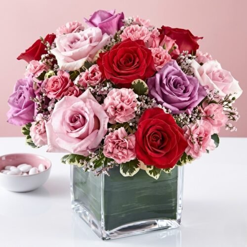 Bright Roses Vase – Colorful Mixed Rose Arrangement