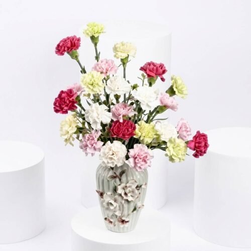Carnations In A Premium Vase – Mixed Color Carnation Floral Arrangement by Warda Petals