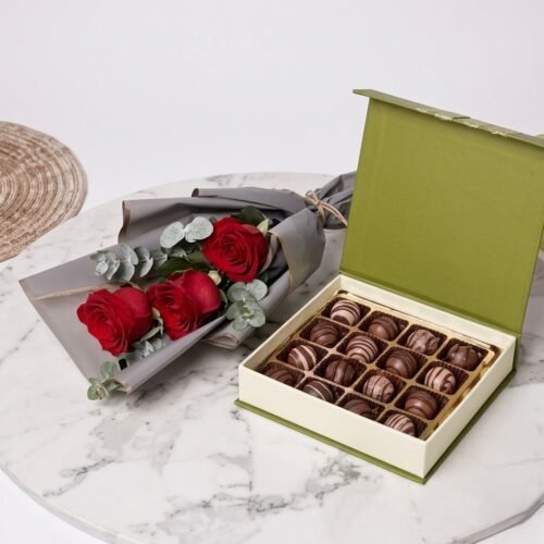 Chocolate Truffles and 3 Red Roses – Sweet Romantic Combo
