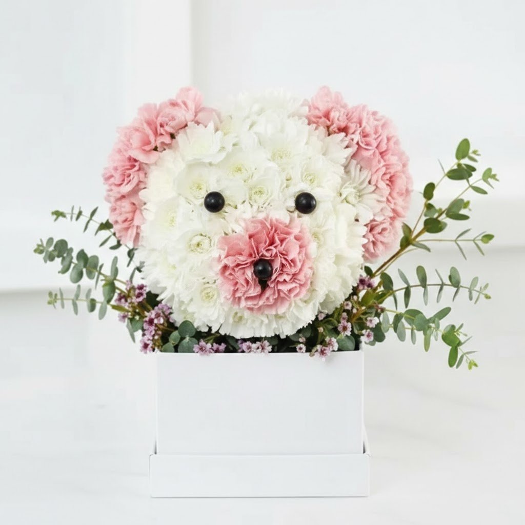 Cute Flowers Teddy Box With Chocolates – A Sweet Surprise by Warda Petals