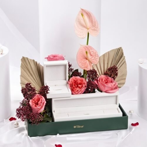 Elegant Anthurium & Garden Rose Arrangement in Green Tray by Warda Petals