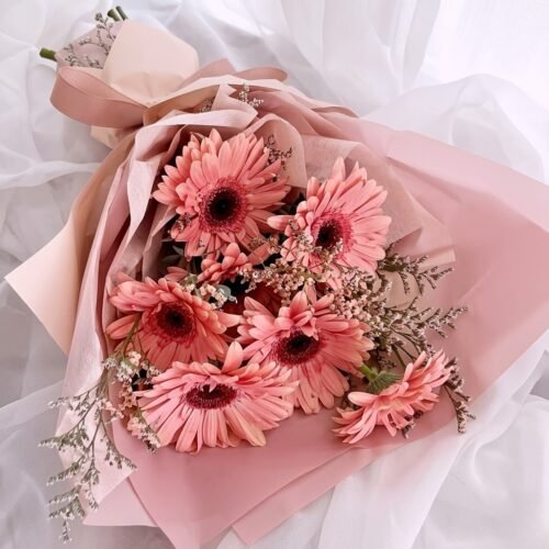 Elegant Pink Gerberas Tied Bouquet