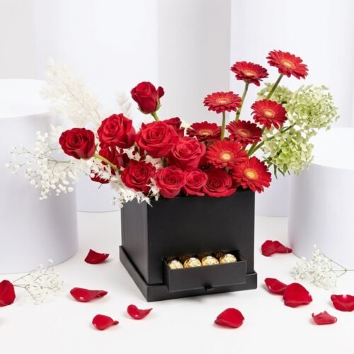 Endless Love Flowers & Chocolates Box – Romantic Red Floral Gift