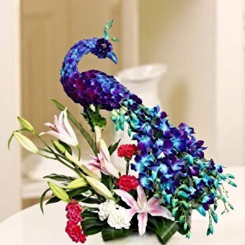 Floral Peacock Charm – Artistic Orchid Arrangement