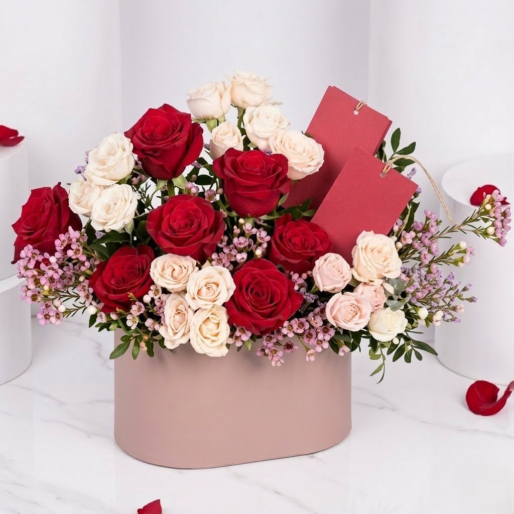 Flower Chocolate and Love – Roses & Chocolate Valentine Gift Box by Warda Petals