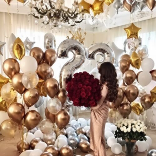 Flowers and Balloon Grand Wishes Room Decoration – A Royal Celebration Setup by Warda Petals
