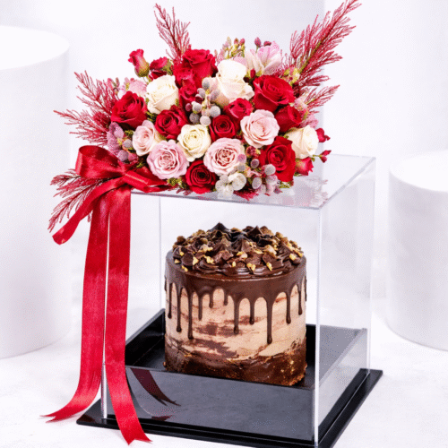 Flowers and Cake in Premium Box – Luxury Gift Combo
