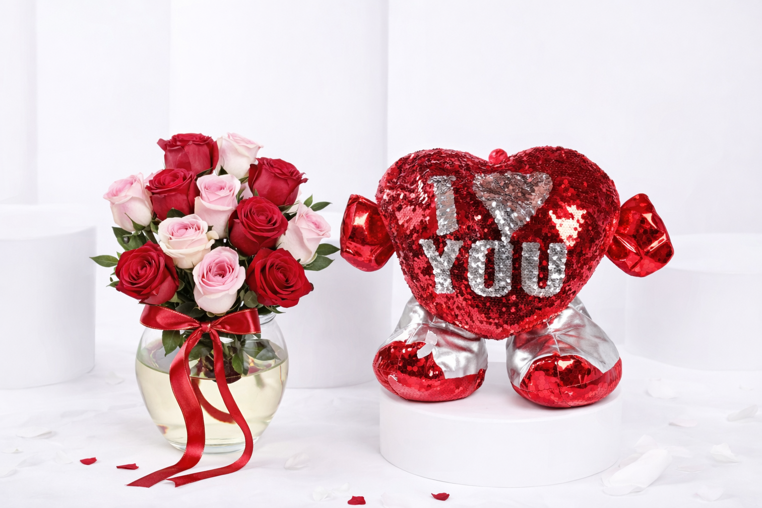 Gift of Romance N Affection – Red & Pink Roses Romantic Gift Set by Warda Petals