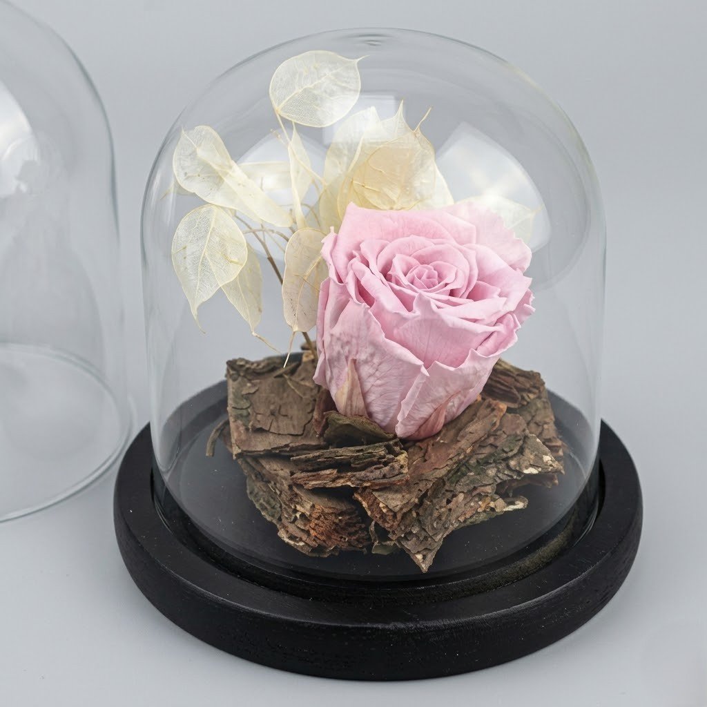 Graceful Pink Forever Rose in Glass Dome