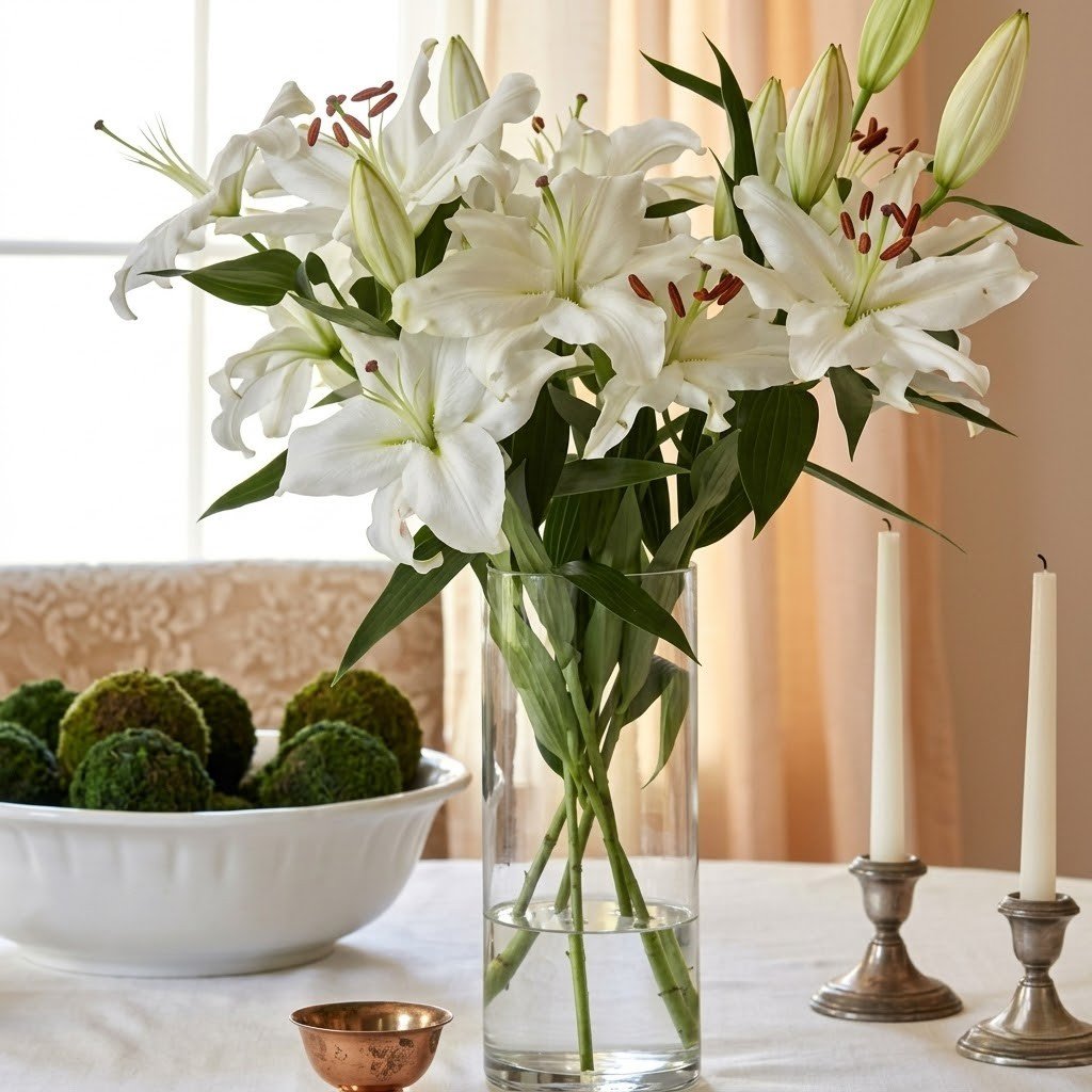 Happiness With White Lilies – Glass Vase Arrangement