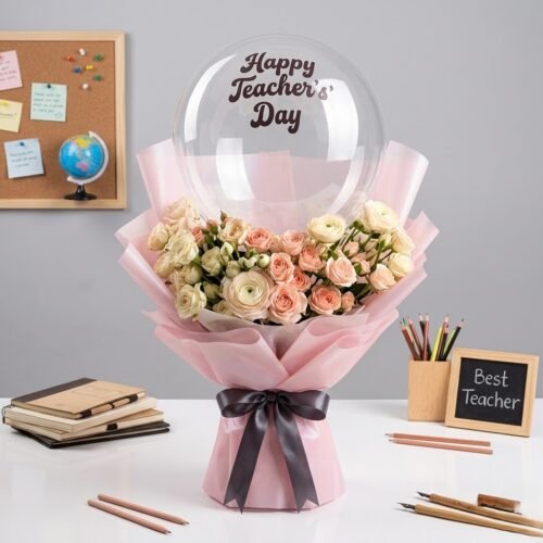 Happy Teachers Day Flowers with Balloon