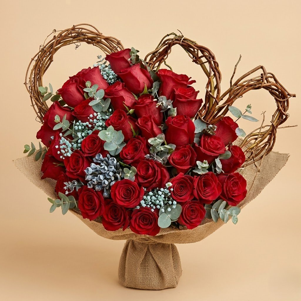 Heart Design 25 Red Roses Bouquet