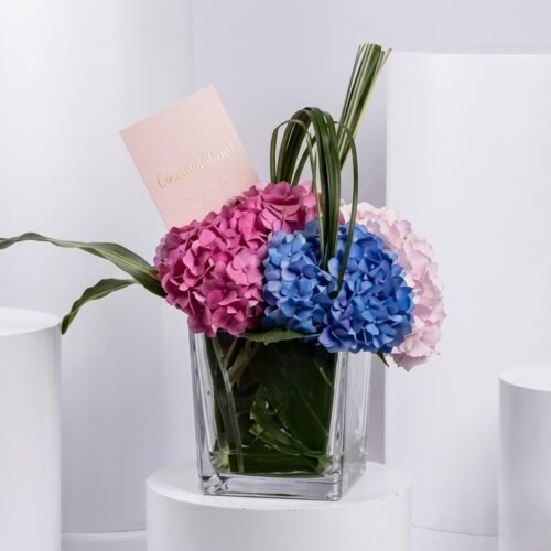 Hydrangeas Arrangement for Daughter – Colorful Vase Flowers