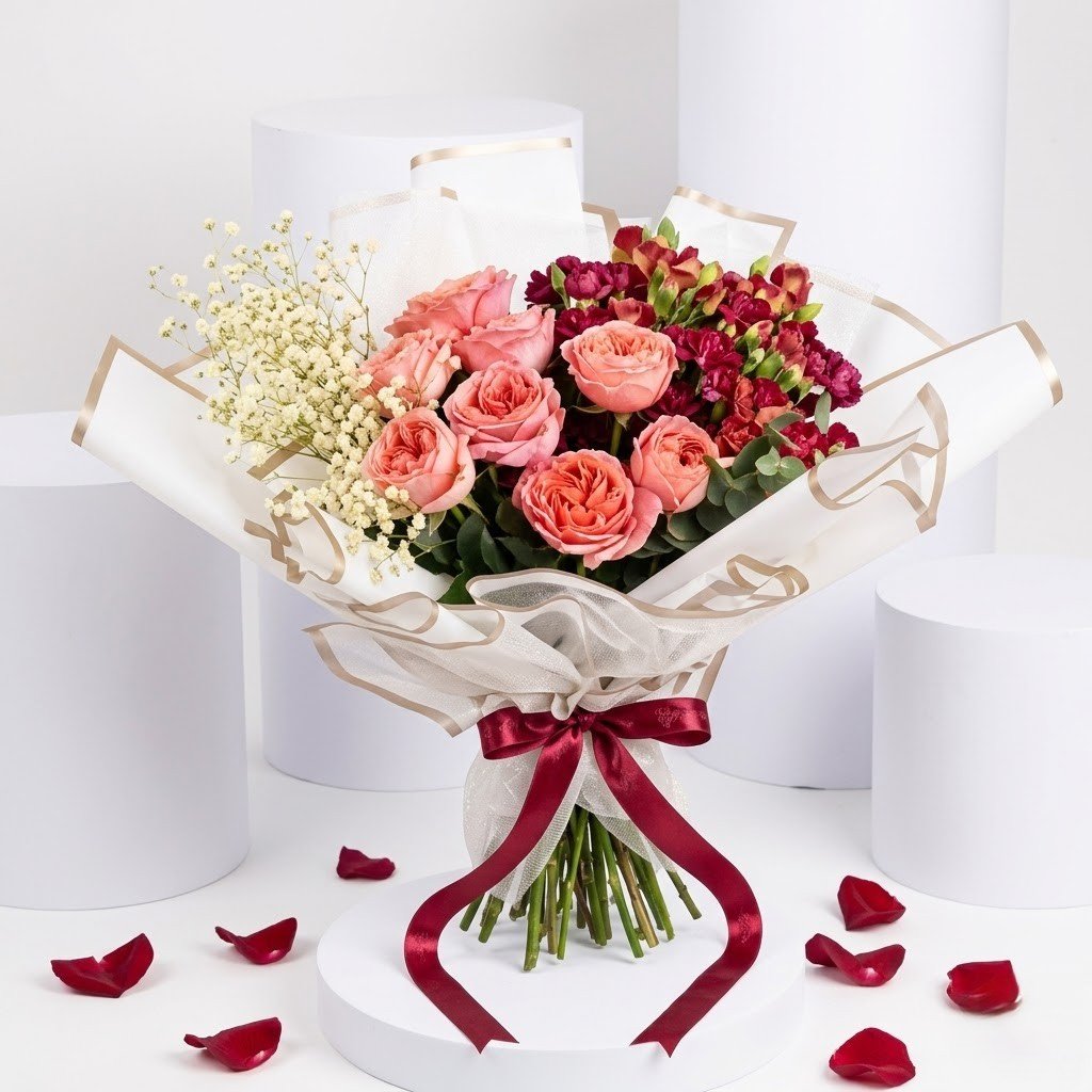 Je Taime – Romantic Pink & Red Roses Bouquet