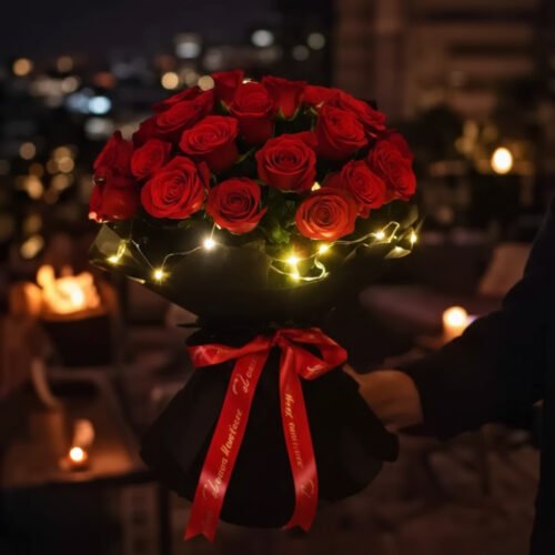 LED Wrapping Rose Elegance Bouquet by Warda Petals