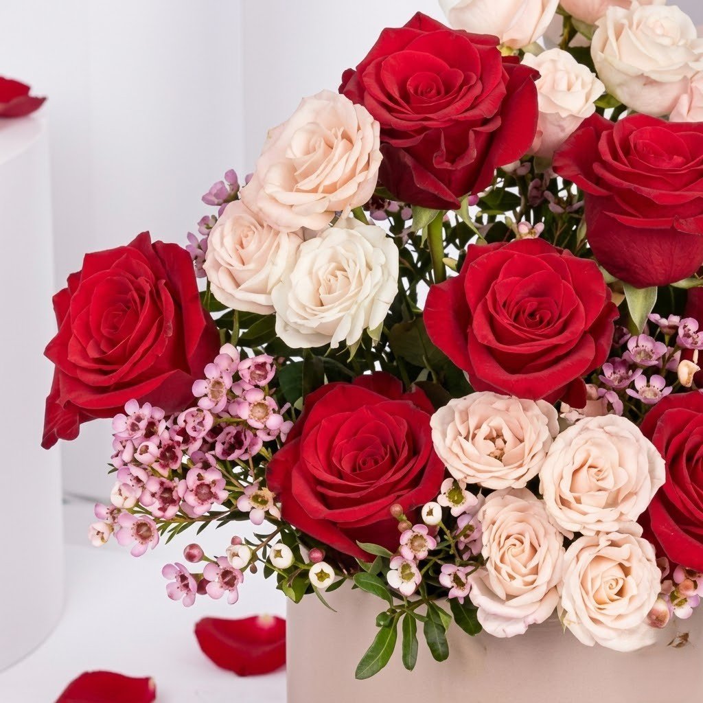 Lovely Roses And Chocolate Box – Red & Pink Roses Luxury Floral Gift by Warda Petals