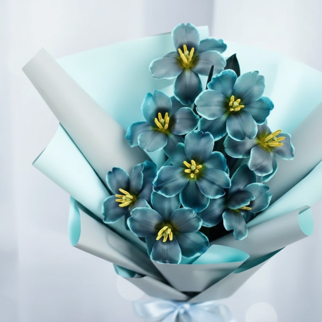 Majestic Blue Tulips Bouquet by Warda Petals