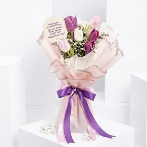 Mix Color Tulips Women’s Day Bouquet – Purple & Pink Tulips Floral Gift by Warda Petals