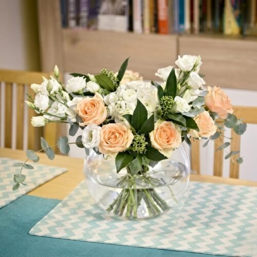 Peach Roses & Hydrangea Table Centerpiece